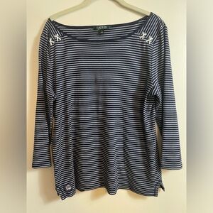 Lauren Ralph Lauren Preppy Sailing Navy & White Striped Boatneck Women's XL Top